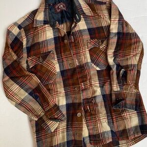 Kids Brown and Cream Plaid Button-Up Shirt Jacket